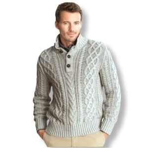 Men Banana Republic Fisherman Cable Knit Sweater Gray L Preppy Coastal Old Money